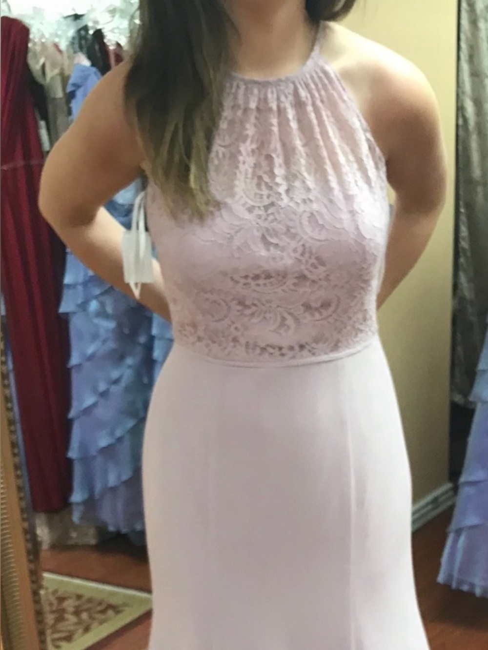 Dessy Collection Lace Bodice Maxi Dress in Blush